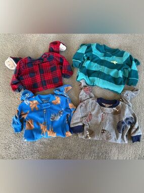 Baby Bundle - Multi Fleece Footed Sleepers - in Blue, Red, Teal, Grey - 0-3m